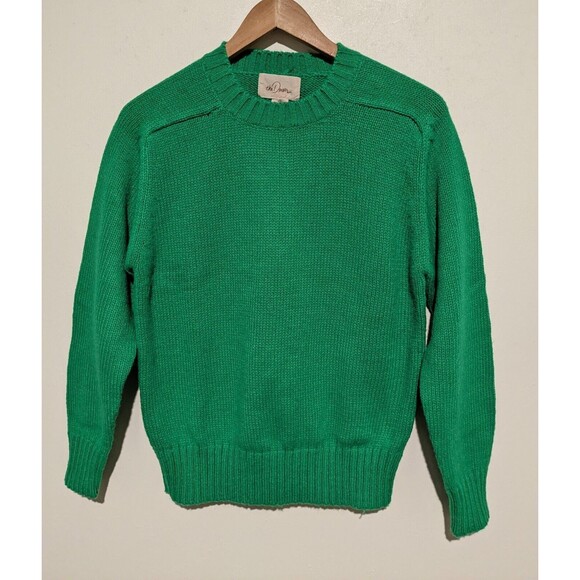 Mens Green Vintage 80s Pullover Acrylic Sweater S Full Fashioned Crew Neck - Picture 1 of 3